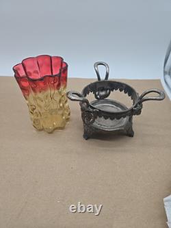 Victorian Antique Amberina Glass Optic Dot Vase or Celery With Frame/Stand Victorian Antique Amberina Glass Optic Dot Vase or Celery With Frame/Stand