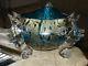 Victorian Antique Art Glass Aurora Glass Footed Blue Bowl With Gilding