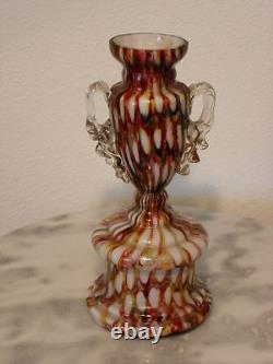 Victorian Antique Art Glass Bohemian Peacock Pattern Trophy Vase