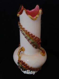 Victorian Antique Art Glass Boulton and Mills Opal and Ruby Decorated Vase