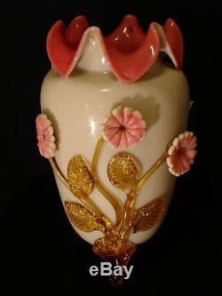 Victorian Antique Art Glass Hodgetts, Richardson & Son Opal and Ruby Lined Vase