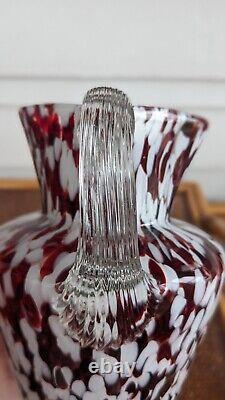 Victorian Antique Art Glass Phoenix 8 Maroon White Flakes Dot Optic Pitcher