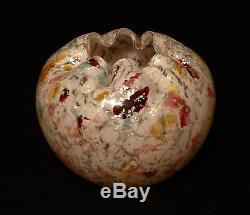 Victorian Antique Art Glass Polychrome Spangle Glass Rose Bowl with Silver Mica