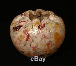 Victorian Antique Art Glass Polychrome Spangle Glass Rose Bowl with Silver Mica