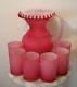 Victorian Antique Beaumont Art Glass Pink Satin White Lined Water Set