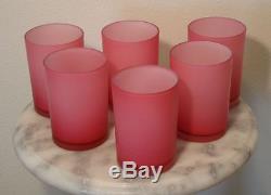 Victorian Antique Beaumont Art Glass Pink Satin White Lined Water Set