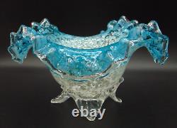 Victorian Antique Bohemian Blue Opal Mica Spangle Art Glass Bowl Applied Base