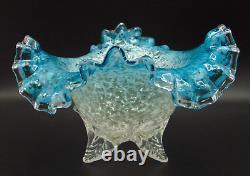 Victorian Antique Bohemian Blue Opal Mica Spangle Art Glass Bowl Applied Base