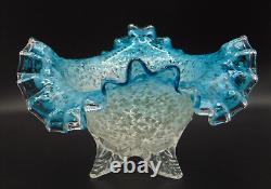 Victorian Antique Bohemian Blue Opal Mica Spangle Art Glass Bowl Applied Base