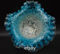 Victorian Antique Bohemian Blue Opal Mica Spangle Art Glass Bowl Applied Base