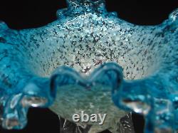 Victorian Antique Bohemian Blue Opal Mica Spangle Art Glass Bowl Applied Base