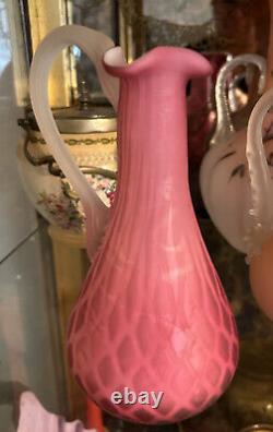 Victorian Antique Cranberry Vase Pink Cased Quilted Diamond Satin Glass Vase