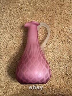 Victorian Antique Cranberry Vase Pink Cased Quilted Diamond Satin Glass Vase