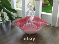 Victorian Antique Hand Blown Stevens Williams Art Glass BASKET, Pink & White