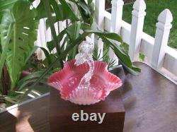 Victorian Antique Hand Blown Stevens Williams Art Glass BASKET, Pink & White