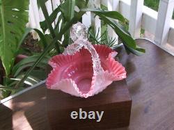 Victorian Antique Hand Blown Stevens Williams Art Glass BASKET, Pink & White