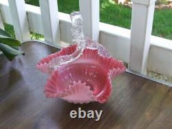 Victorian Antique Hand Blown Stevens Williams Art Glass BASKET, Pink & White