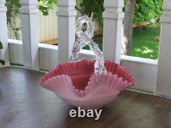 Victorian Antique Hand Blown Stevens Williams Art Glass BASKET, Pink & White