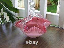 Victorian Antique Hand Blown Stevens Williams Art Glass BASKET, Pink & White