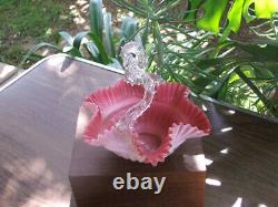 Victorian Antique Hand Blown Stevens Williams Art Glass BASKET, Pink & White