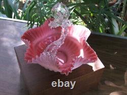 Victorian Antique Hand Blown Stevens Williams Art Glass BASKET, Pink & White