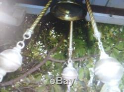 Victorian Antique Hanging Lamp or Chandelier, Floral Art Glass Shade English