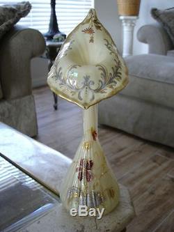 Victorian Antique Harrach Jack in the Pulpit Tall Bud Vase with Gilded Florals