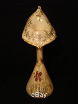 Victorian Antique Harrach Jack in the Pulpit Tall Bud Vase with Gilded Florals