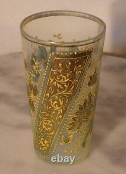 Victorian Antique Moser Art Glass Vaseline Decorated Juice