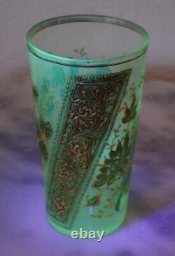 Victorian Antique Moser Art Glass Vaseline Decorated Juice