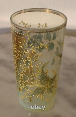 Victorian Antique Moser Art Glass Vaseline Decorated Juice