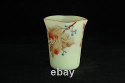 Victorian Antique Mt. Washington Burmese Toothpick Holder Art Glass Hand Painted Victorian Antique Mt. Washington Burmese Toothpick Holder Art Glass Hand Painted