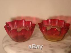 Victorian Antique New England Glass Fabulous Fuchsia Amberina Finger Bowls