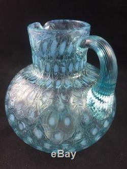 Victorian Antique Phoenix Art Glass Blue Craquelle Overshot 5 Pitcher c. 1885