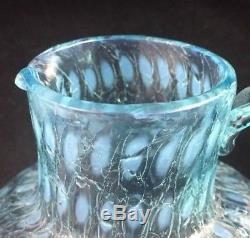 Victorian Antique Phoenix Art Glass Blue Craquelle Overshot 5 Pitcher c. 1885