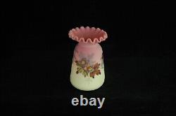 Victorian Antique Webb Burmese Pie Crust Rim Vase Art Glass Hand Painted