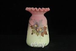 Victorian Antique Webb Burmese Pie Crust Rim Vase Art Glass Hand Painted