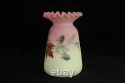 Victorian Antique Webb Burmese Pie Crust Rim Vase Art Glass Hand Painted