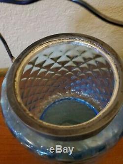 Victorian Art Blue Diamond Optic Pattern Glass Biscuit Jar