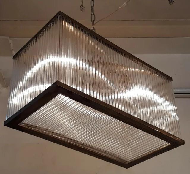 Victorian Art Deco Brass & Glass Ship Ceiling Fixture Chandelier Hanging Light