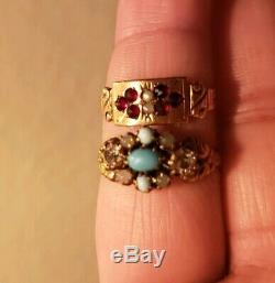 Victorian Art Deco Ring Glass Paste Brass Pearl Lot 2 Rings