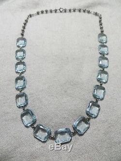 Victorian/ Art Deco Silver Blue Past Stones Glass Links Necklace 22