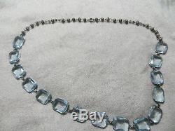 Victorian/ Art Deco Silver Blue Past Stones Glass Links Necklace 22