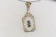 Victorian Art Deco Sterling Camphor Glass Filigree Diamond Pendant Necklace