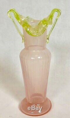 Victorian Art Glass Antique Pink & Vaseline Vase