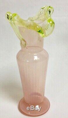Victorian Art Glass Antique Pink & Vaseline Vase