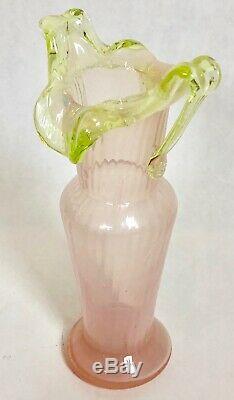 Victorian Art Glass Antique Pink & Vaseline Vase