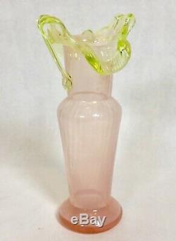 Victorian Art Glass Antique Pink & Vaseline Vase