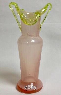 Victorian Art Glass Antique Pink & Vaseline Vase
