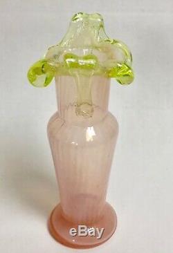 Victorian Art Glass Antique Pink & Vaseline Vase